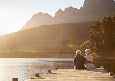 Couple sitting on dock